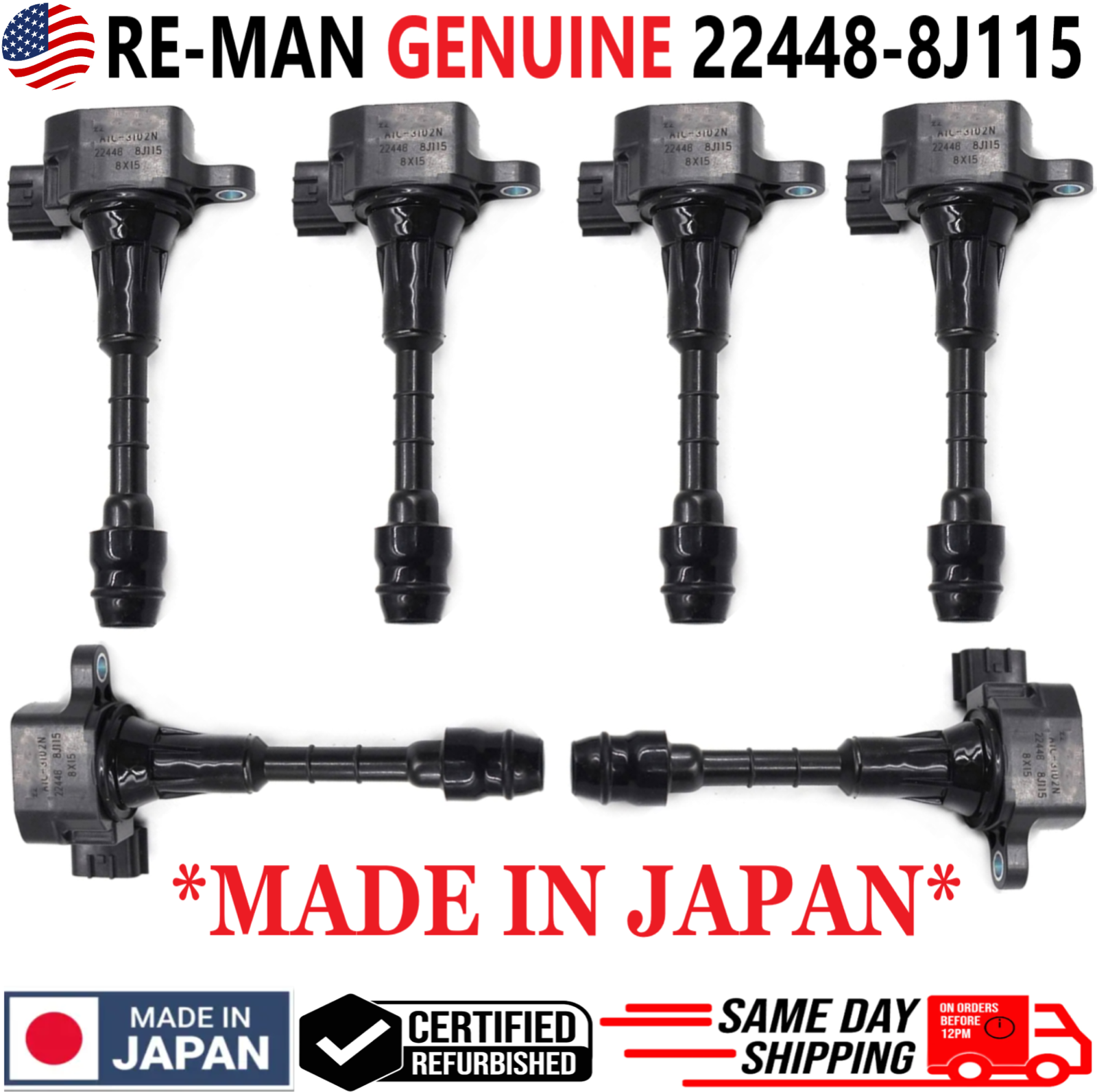 JUNMO-AUTO 6PCS Engine Coil Pack OEM 22448-8J115 224488J115