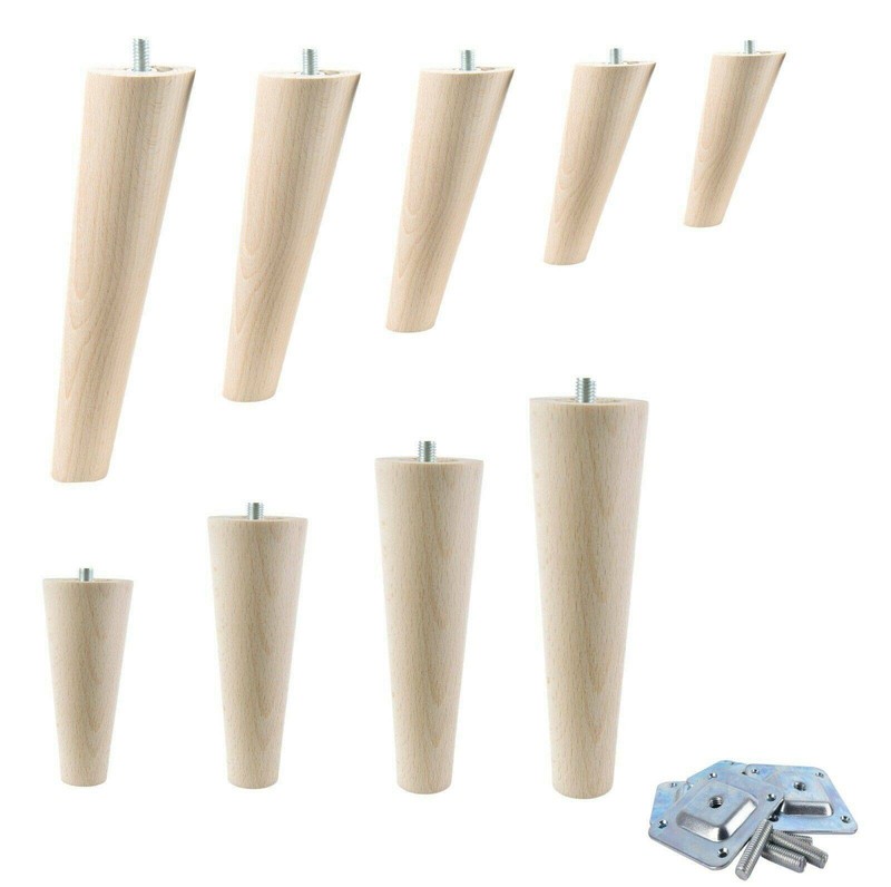 4x Möbelfüße Holz Möbelbeine Schrank beine Massivholz Schräg oder