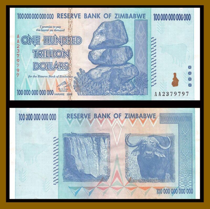 Zimbabwe 100 Trillion Dollars, 2008 P-91 Banknote (cir) Used Coa