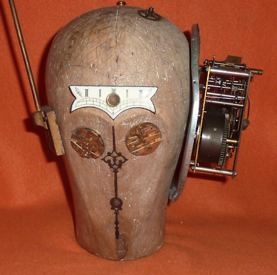 DADA Mechanischer Kopf Antikunst Skulptur 37,5 cm Kopf aus Holz Dadaismus