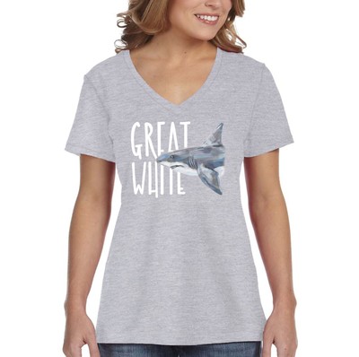 XtraFly Apparel Women's Great White Shark Fish Fishing Mako Tiger V-neck T-shirt