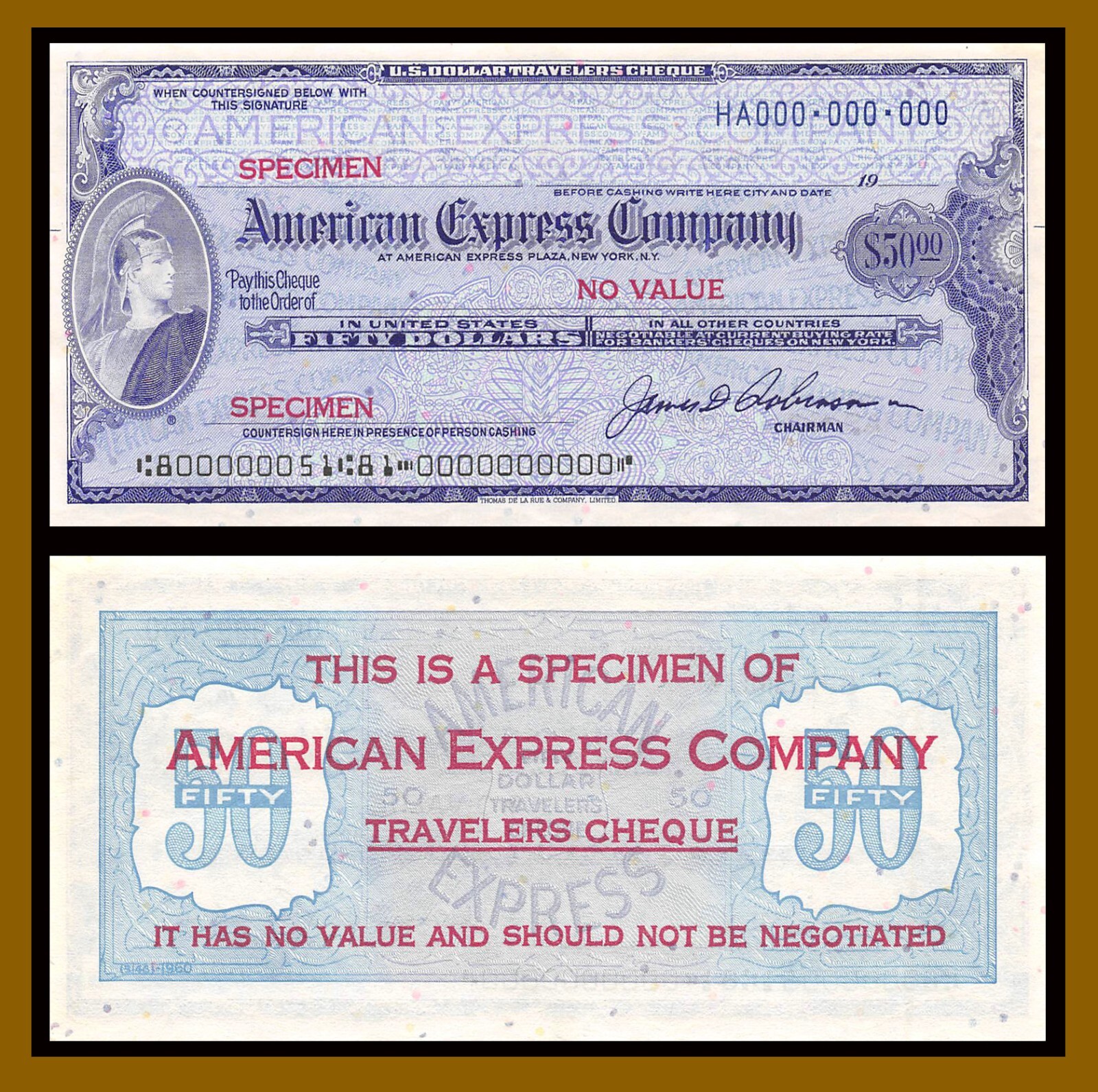 American Express Travelers Cheque 50 United States Dollars