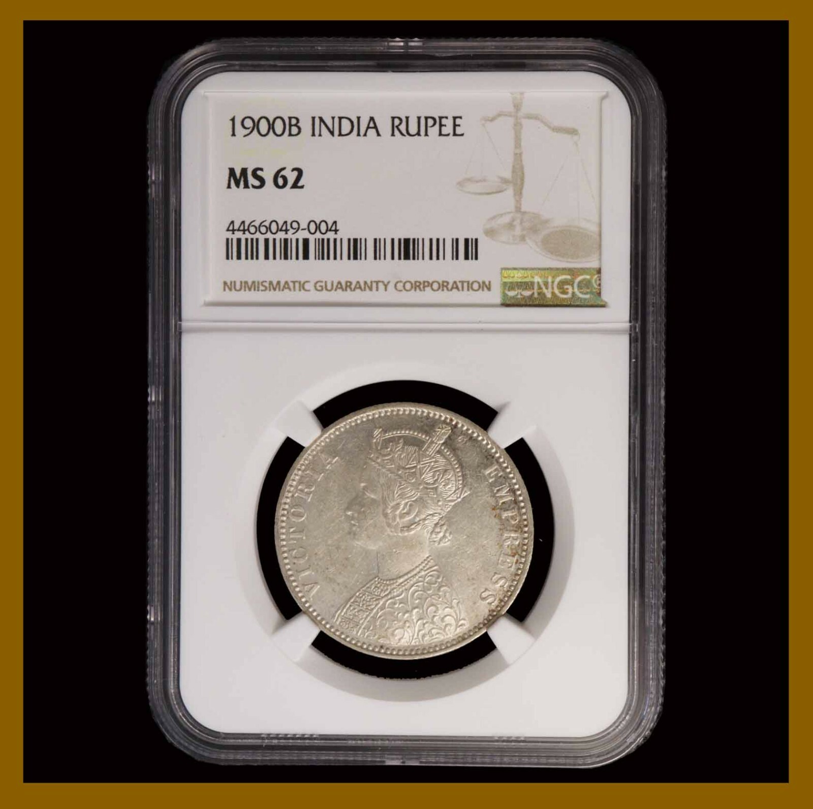 MS62 英領インド ルピー 銀貨 1901B NGC india rupee QUEEN刻印碑文 】NGC鑑定MS62 英領インド 1ルピー銀貨