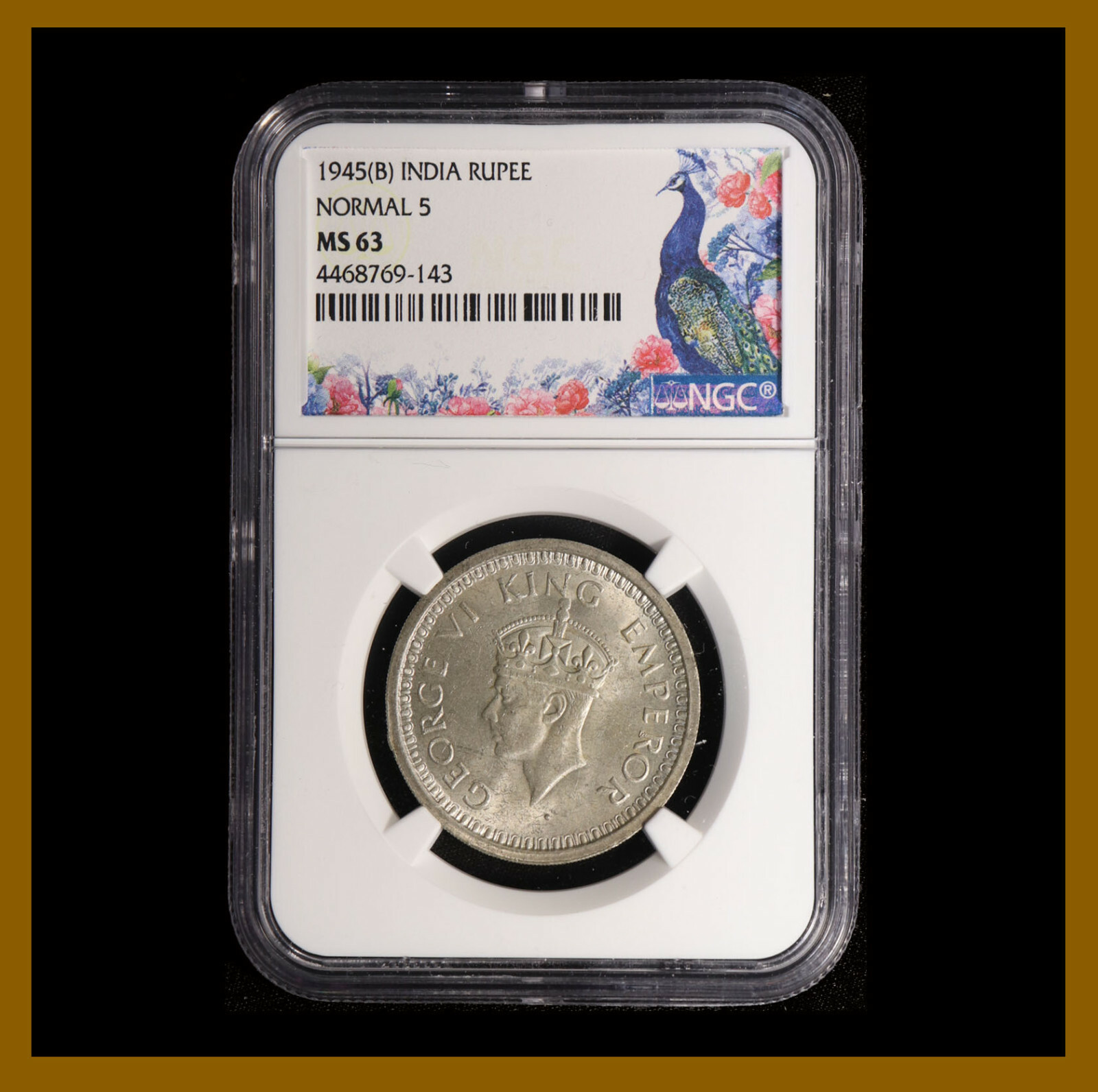 British India 1 Rupee, 1945 (B) Bombay NORMAL 5 NGC MS 63