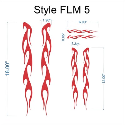 Flame Vinyl Decals Set of 6 - 3 Sizes - 18'' 12'' 6''- Select Color - Set FLM5