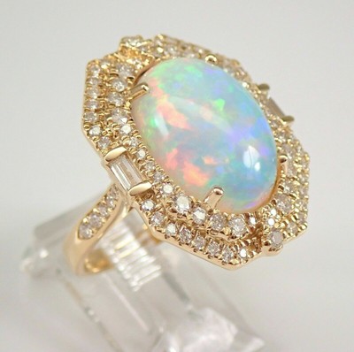 NEW 14K Yellow Gold Finish 3.50Ct Fire Opal & Diamond Halo Engagement Ring