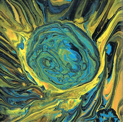 Original Acrylic Pour Abstract Painting 6'' x 6'' Canvas ''Meteor'' Couples Painting