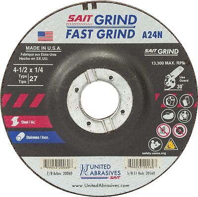 Sait 20060 A24N 4-1/2X1/4X7/8 Fast Grinding Metal/Stnls Grinding Wheels|Pkg.25