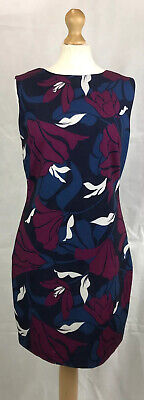 Per Una M&S Blue Purple Floral Sleeveless Stretch Shift Dress UK12/14 A41