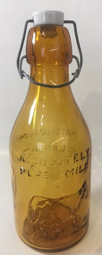VINTAGE Thatchers Dairy Milk Bottle 1 Quart Amber Glass With Swing Top Cap