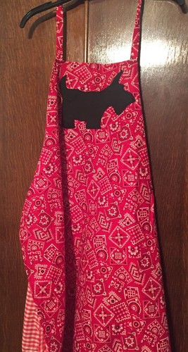 Reversible Red Gingham Bandana Print Scotty Dog Scottish Terrier Apron