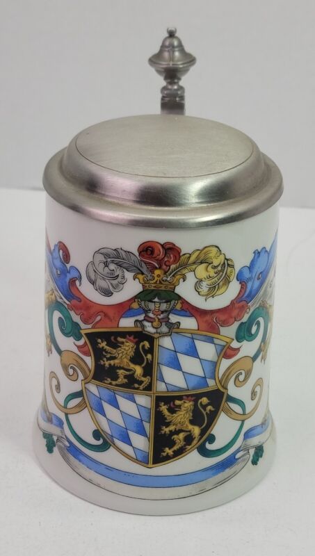 Vtg Schrobenhausen Porcelain Beer Stein Mug Lidded Barware Royal Crest Germany
