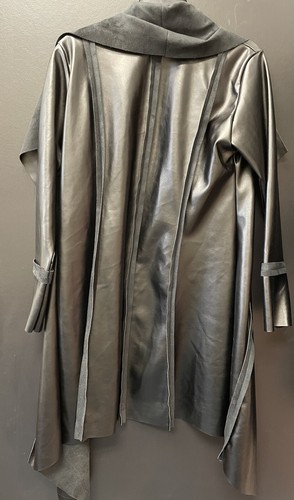 Pre-owned Planet By Lauren G Planet By Lauren Black Faux Leather Microfiber Asymetrical Coat Size 1