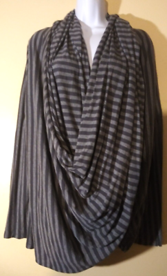 NORMA KAMALI JERSEY WRAP COCOON STYLE CARDIGAN 2 TONE GRAY STRIPES