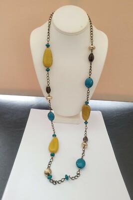 New Premier Designs Jewelry BUENOS AIRES 40'' Gold Tone & Brass Acrylic Necklace 