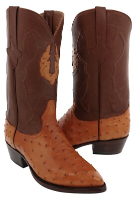 Pre-owned Black Diamond Cowboy Western Boots Leather Ostrich Quill Cognac J Toe Botas In Brown