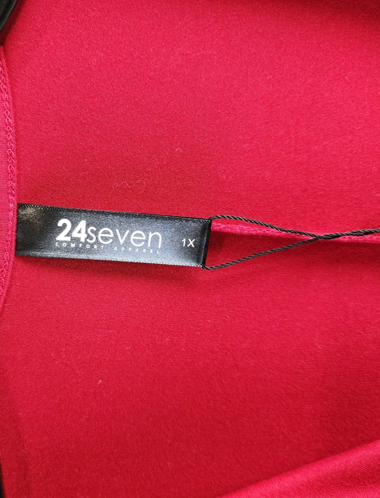 24seven Comfort Apparel Plus Size Wrap Dress Women's 1x Red 3/4 Sleeves Pullover - Picture 5 of 15