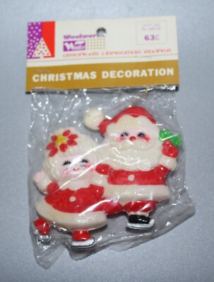 Vintage Christmas Santa & Mrs Santa on Skates Decoration Figure Japan 3'' IOP