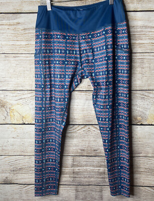 Gone For A Run Women s Leggings  Blue Coral Cactus Print Side Pockets NWOT 28x27