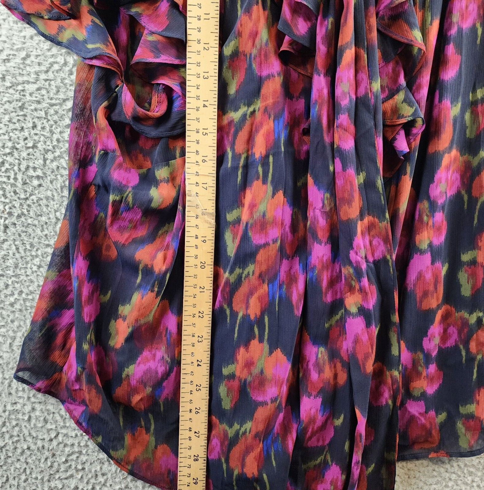 Ralph Lauren Flutter Sleeve Tie Neck Blouse Women's 2X Blue Multi Button Front~ - Picture 6 of 13