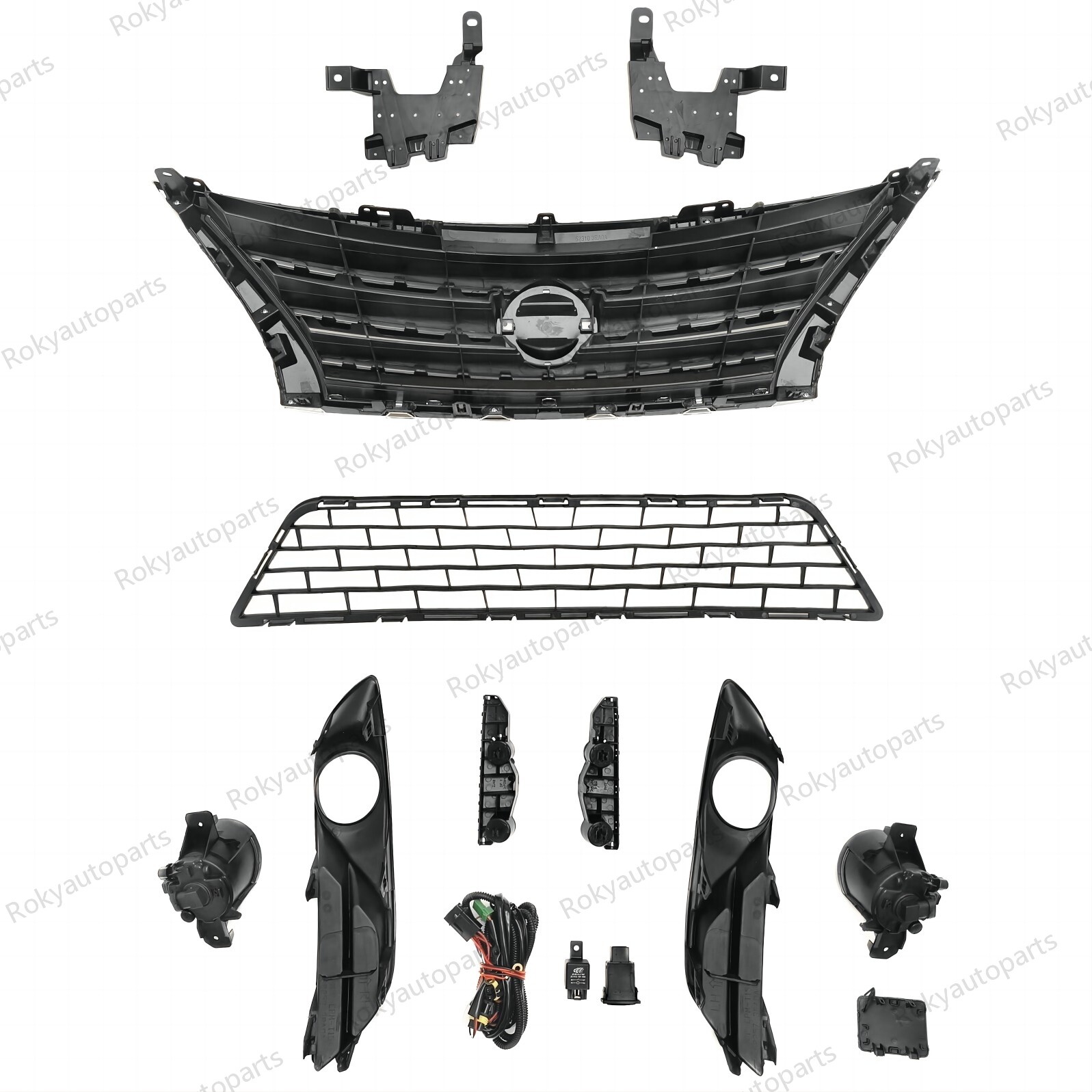 For Sentra 2013-2015 Bumper Upper Chrome Grille/Lower Mesh/Fog light Kit/Bracket