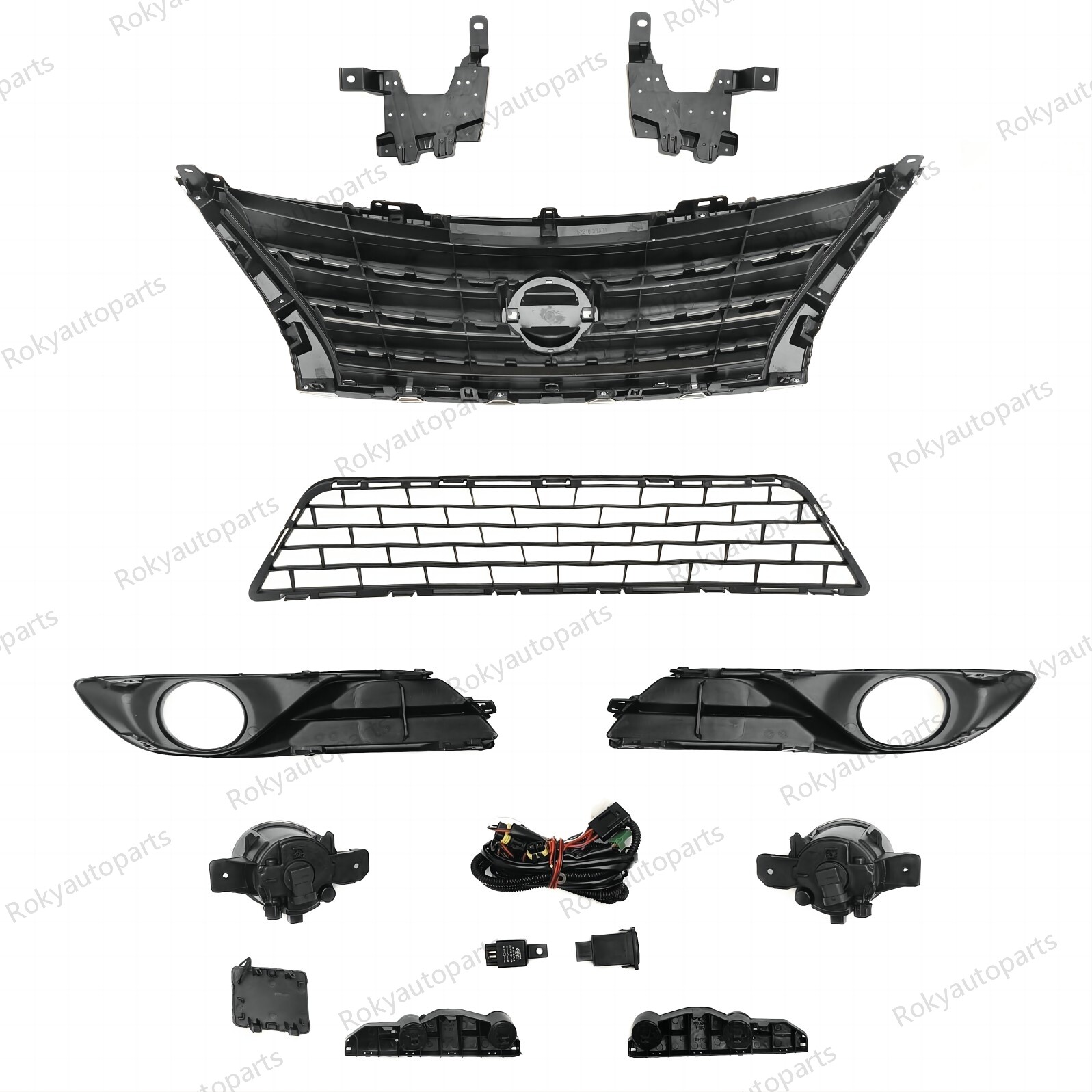 For Sentra 2013-2015 Bumper Upper Chrome Grille/Lower Mesh/Fog light Kit/Bracket