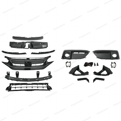 15PC For CIVIC 2019-2021 Upper Lower Grille Mesh Fog light Bezel Bumper Brackets