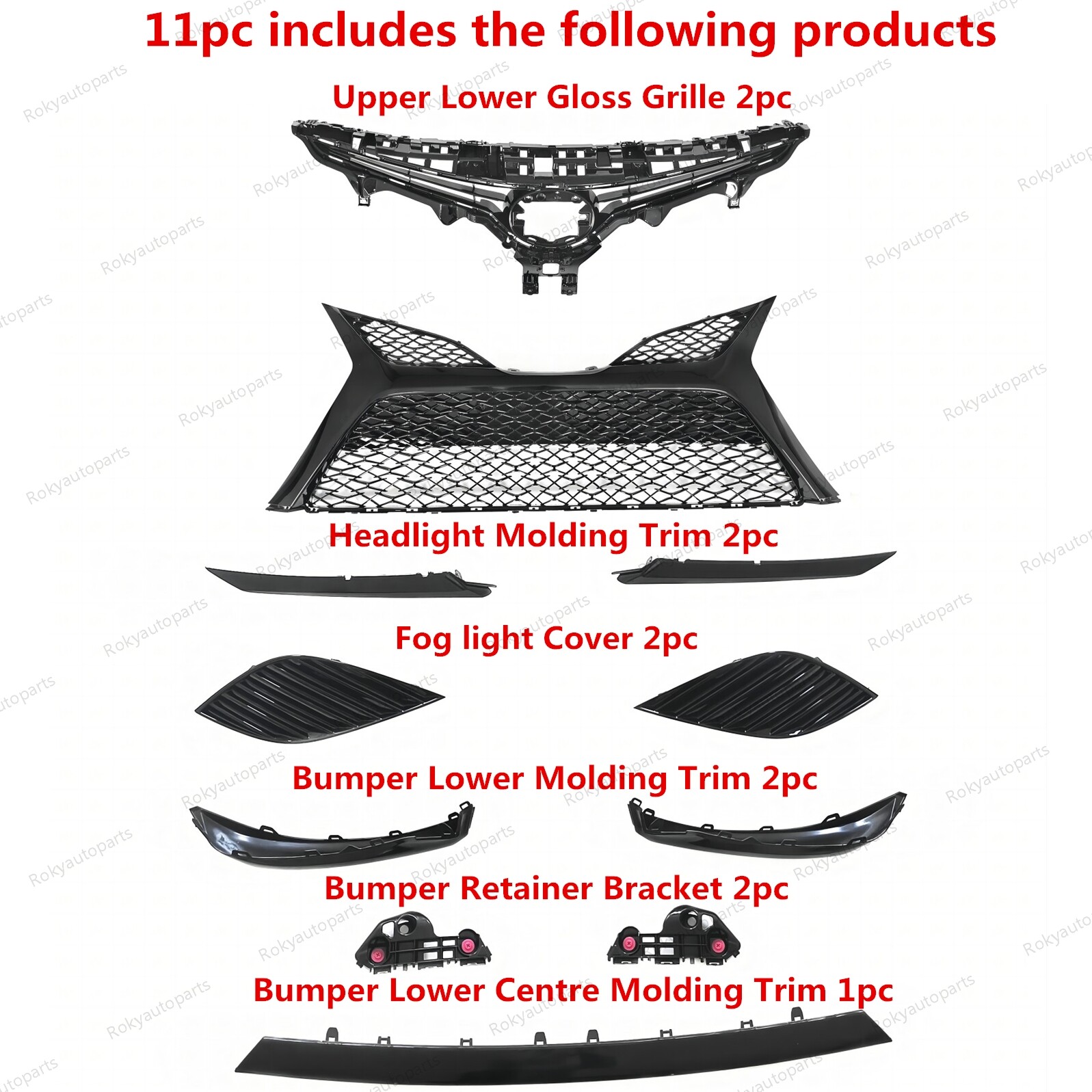 For Camry SE 2018-2020 Front Bumper Upper Lower Grille Mesh Molding Trim + Cover