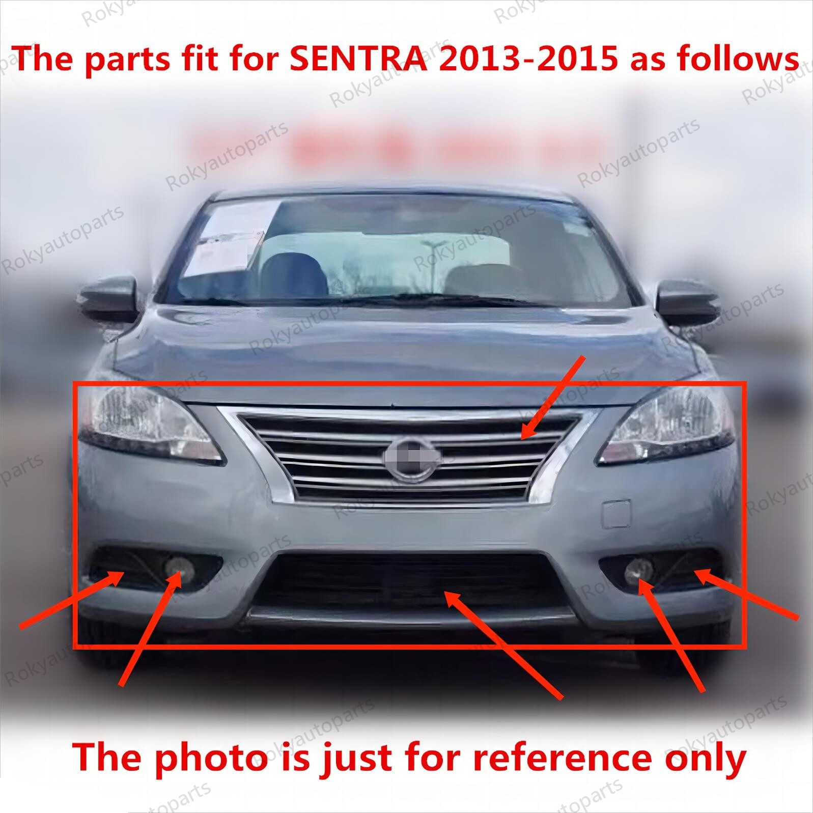 For Sentra 2013-2015 Bumper Upper Chrome Grille/Lower Mesh/Fog light Kit/Bracket