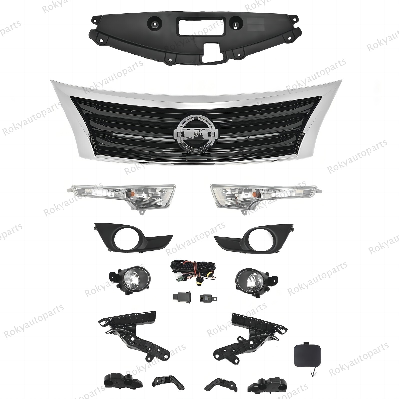 For Altima 2013-15 Front Upper Chorme Grille Fog Light Signal Lamp Kit/ Brackets