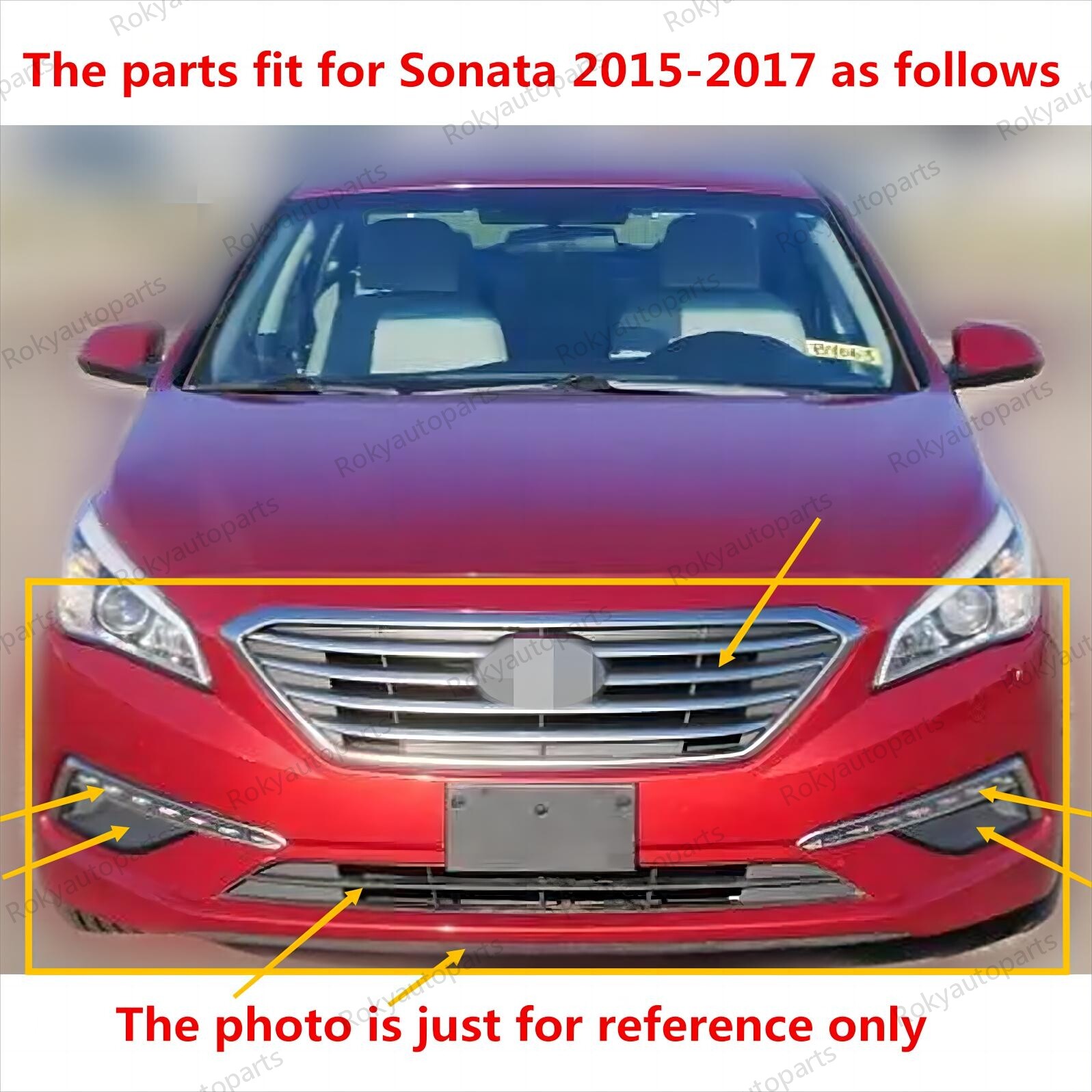 For Sonata SE 2015-2017 Front Upper Lower Grille + Fog Light Set+ Radiator Cover