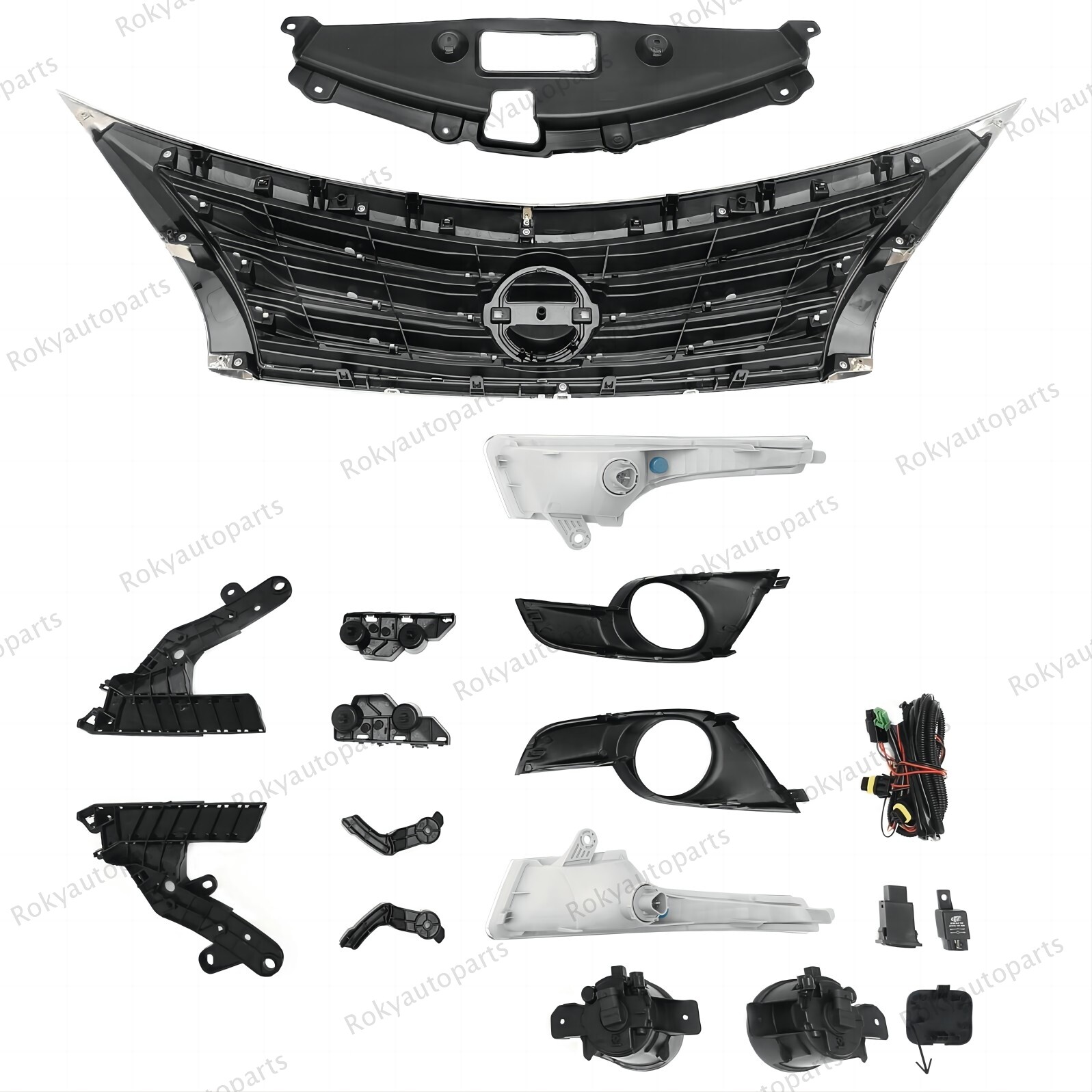 For Altima 2013-15 Front Upper Chorme Grille Fog Light Signal Lamp Kit/ Brackets