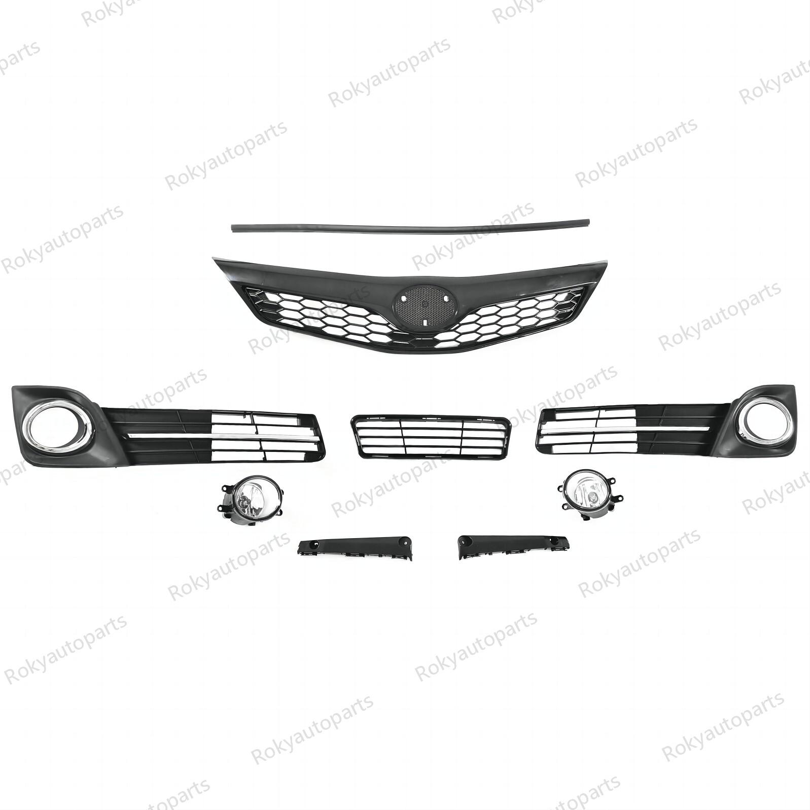 For Camry 2012-2014 SE/XSE Lower Upper Grille w/Stip+Fog lights+ Bumper Brackets