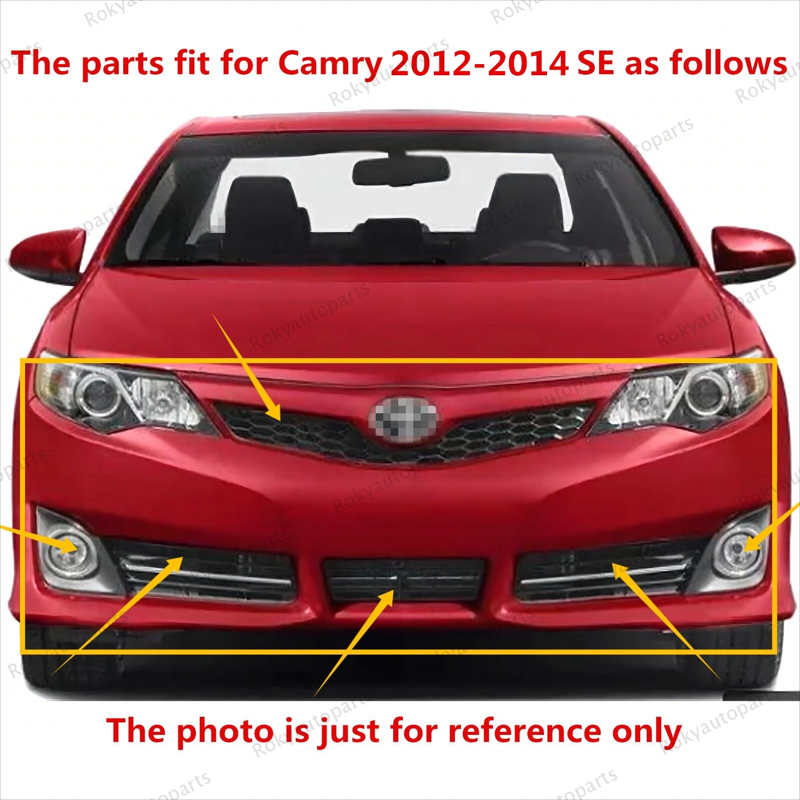 For Camry 2012-2014 SE/XSE Lower Upper Grille w/Stip+Fog lights+ Bumper Brackets