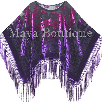 Pre-owned Maya Matazaro Purple Fuchsia Burnout Velvet Poncho Shawl Top Ombree Hand Dye