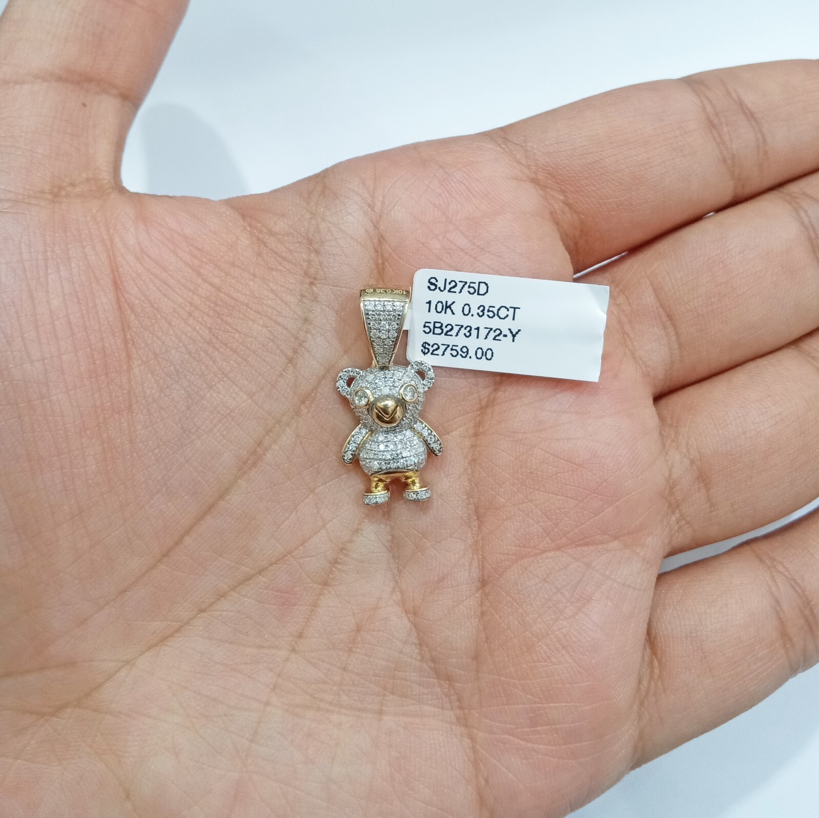 Pre-owned Goldbar Jeweler 10k Yellow Gold Real Diamond Teddy Bear Charm Pendant