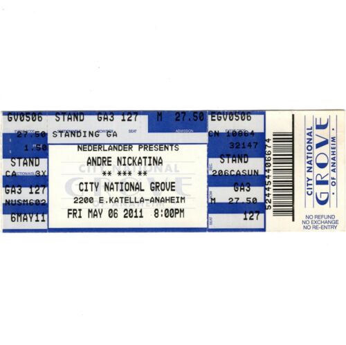 ANDRE NICKATINA Concert Ticket Stub ANAHEIM CA 5/6/11 CITY NATIONAL GROVE Rare