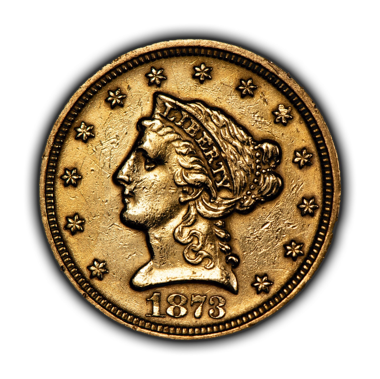 Chapado en Laton ゴールド　D 1873 G$2.50 Liberty Head Gold Quarter Eagle - Luster - AU