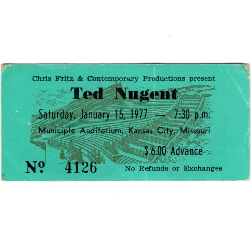 TED NUGENT & RUSH Concert Ticket Stub KC MO 1/15/77 ALL THE WORLD
