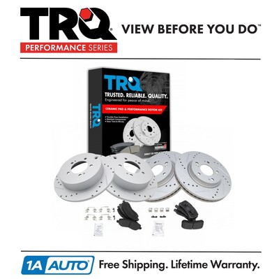 TRQ Performance Drilled Slotted Brake Rotor & Metallic Pad Front & Rear Kit