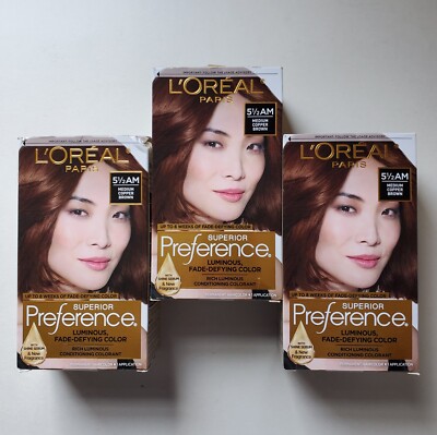 Lot 3 L'Oreal Superior Preference Hair Color 5 1/2 AM Medium Copper Brown Dye **