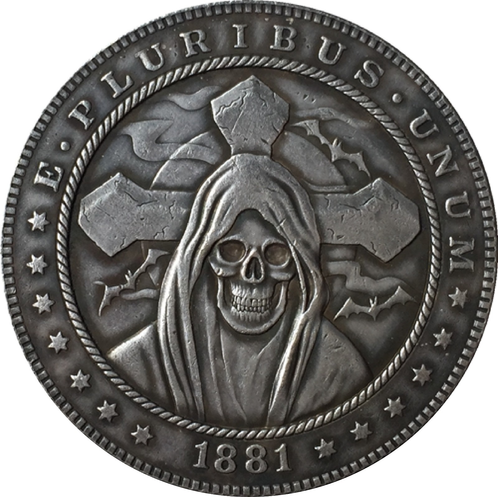 монета с черепом. Memento mori сувенир. монеты зомби. готические монеты. монета 1881 череп зомби скелет.