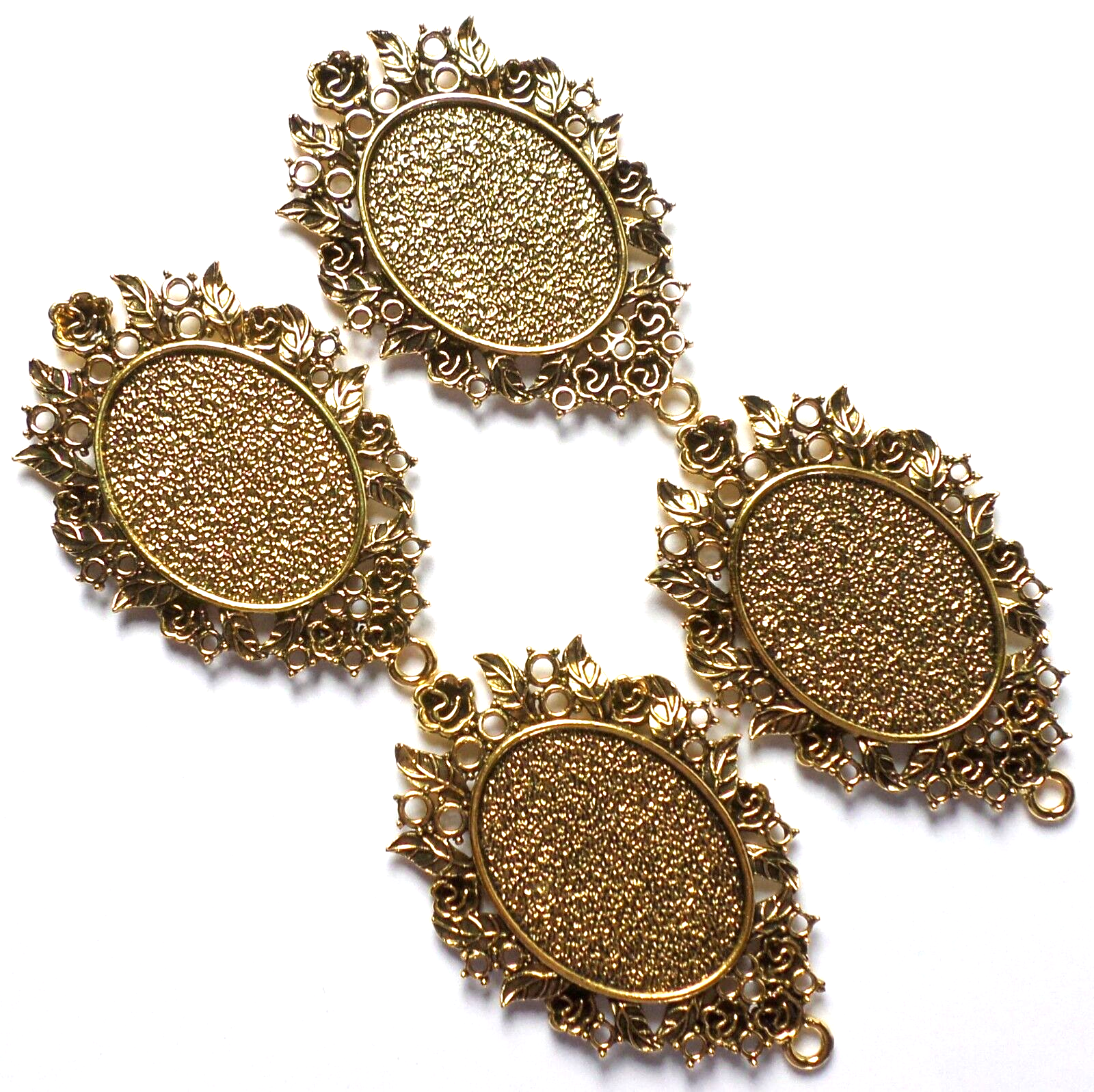 4 of 40x30mm Antique Gold Fancy Art Nouveau Roses Pattern Pendant Settings Nice