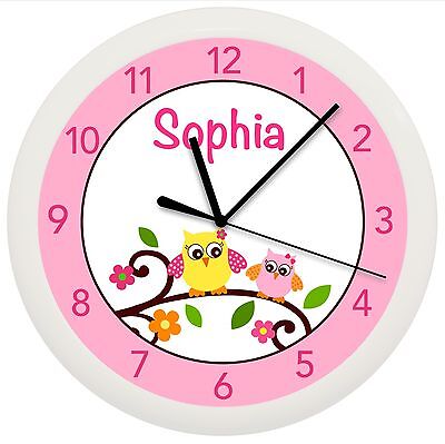 Mod Owl Nursery Wall Clock Personalized Gift Decor Art Pink Girls Bedroom - Colorful Owl Wall Clocks