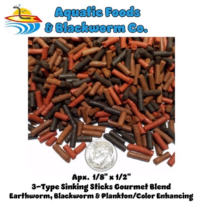 Earthworm, Blackworm, Plankton/Color Enhancing Sinking Sticks Blend.  GB-260