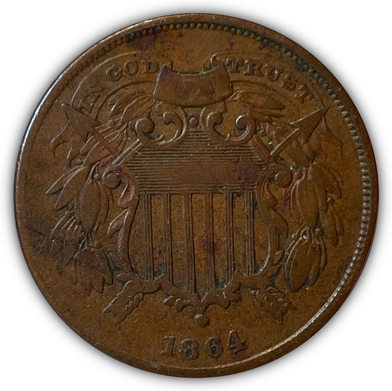 1864 Small Motto Two Cent Piece Very Fine VF Coin