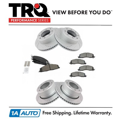 TRQ Front Rear Performance Drilled & Slotted Brake Rotor & Posi Metallic Pad
