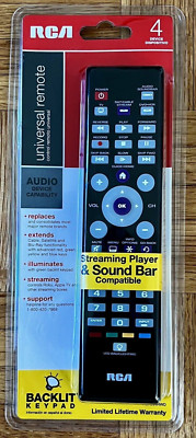 RCA Universal Remote RCR004RWD 4 Device Streaming Soundbar Capability Backlight