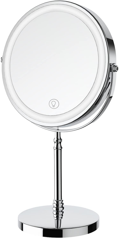 Lighted Makeup Mirror, 8" Rechargeable Double Sided Magnifying Mirror with 3 Col