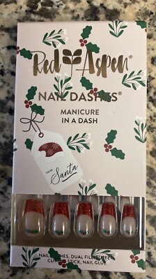Red Aspen MISTLETOE WISHES, MAXINE Medium Coffin Press On Nail Dashes New
